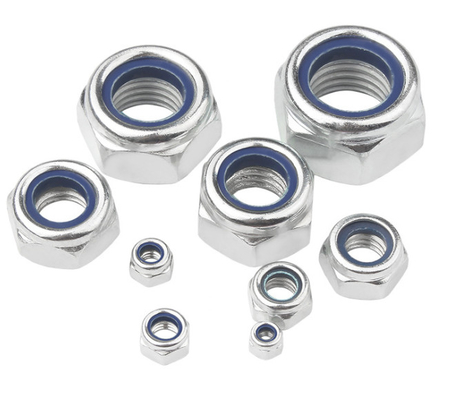 M3-M48 Din 985 Nueces hexadecimales de cabeza de nylon bloqueo zincado con azul / blanco